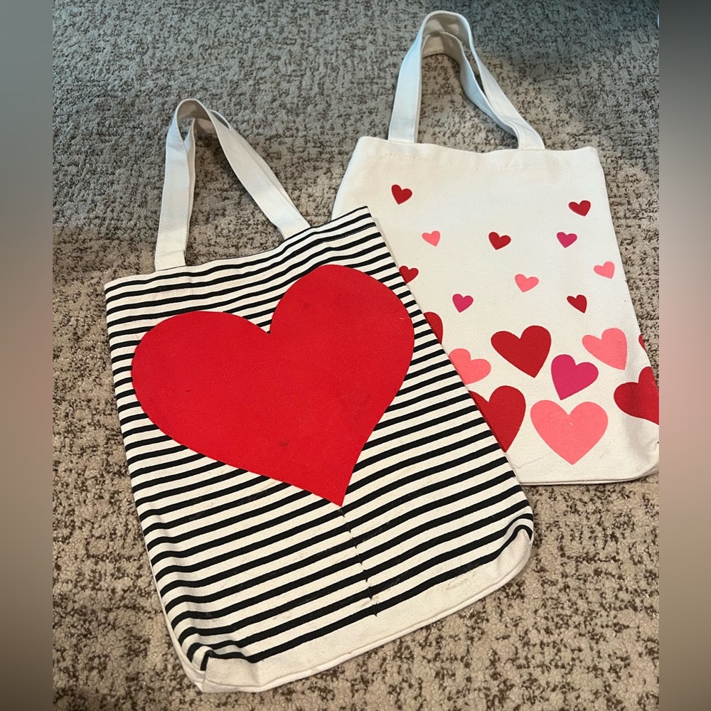 Two Like New Heart Tote Bags